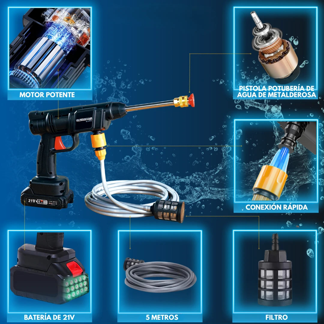 AquaJet Pro™ – Hidrolimpiadora de Alta Presión Inalámbrica 21V | + 1 Batería + Maleta GRATIS | Noare