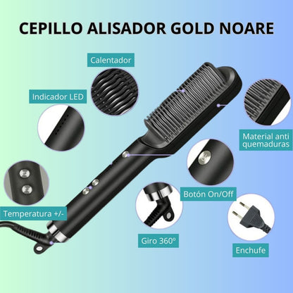 Cepillo Alisador Gold Noare | Alisado Rápido + Sin Daños | Noare