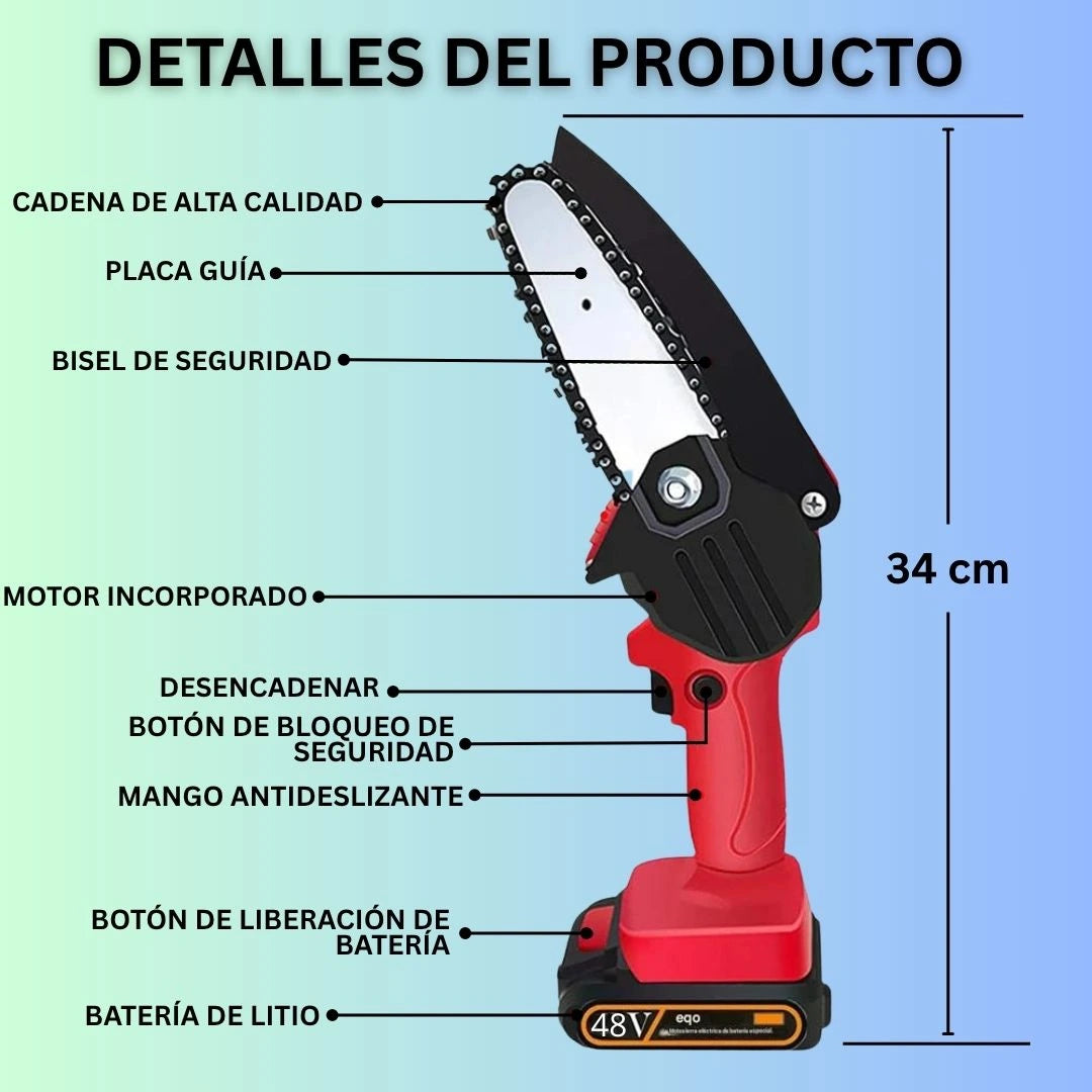 Mini Motosierra Eléctrica Portátil 48V | + 1 Batería + Maleta GRATIS | Noare