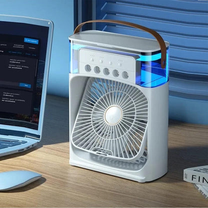 Ventilador Nebulizador RGB Noare – Aire Frío con Agua y Luz Nocturna (¡y recibe GRATIS un Ventilador Portátil con Pinza!)