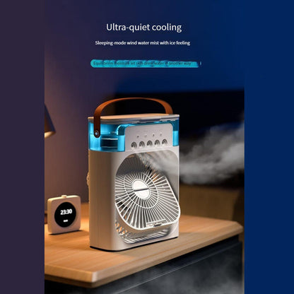 Ventilador Nebulizador RGB Noare – Aire Frío con Agua y Luz Nocturna (¡y recibe GRATIS un Ventilador Portátil con Pinza!)